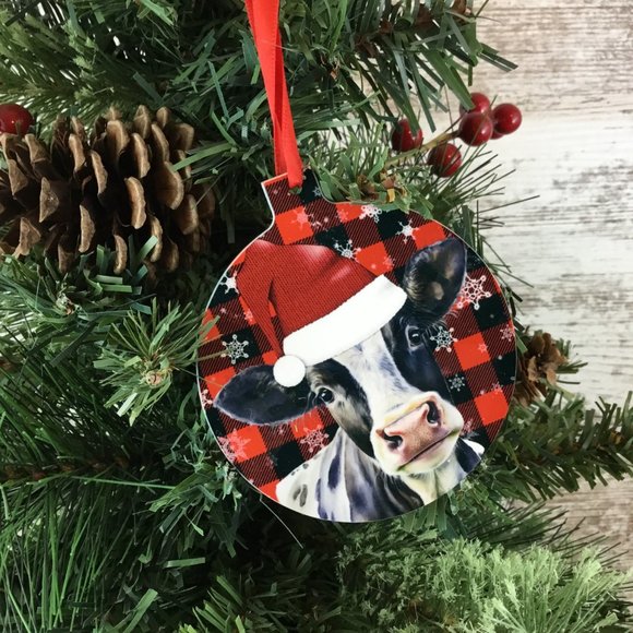 Black and White Santa Cow Christmas Ornament Double Sided - Picture 6 of 7